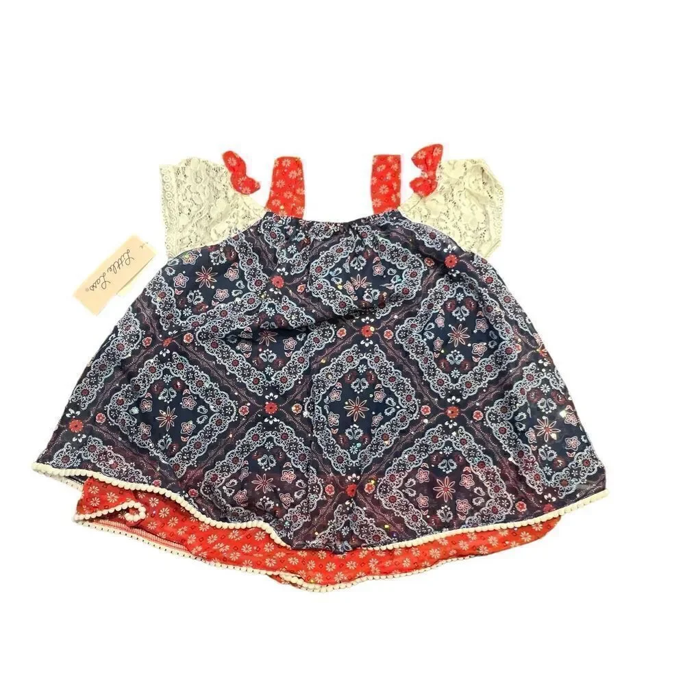 Little lass girls 4T red white blue sparkles cold shoulder dress bows new